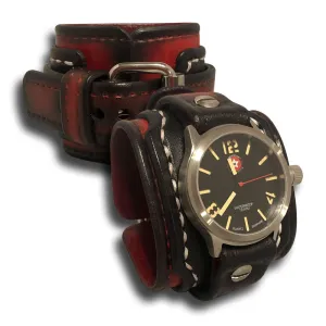 Black & Red 42mm Layered Leather Cuff Watch