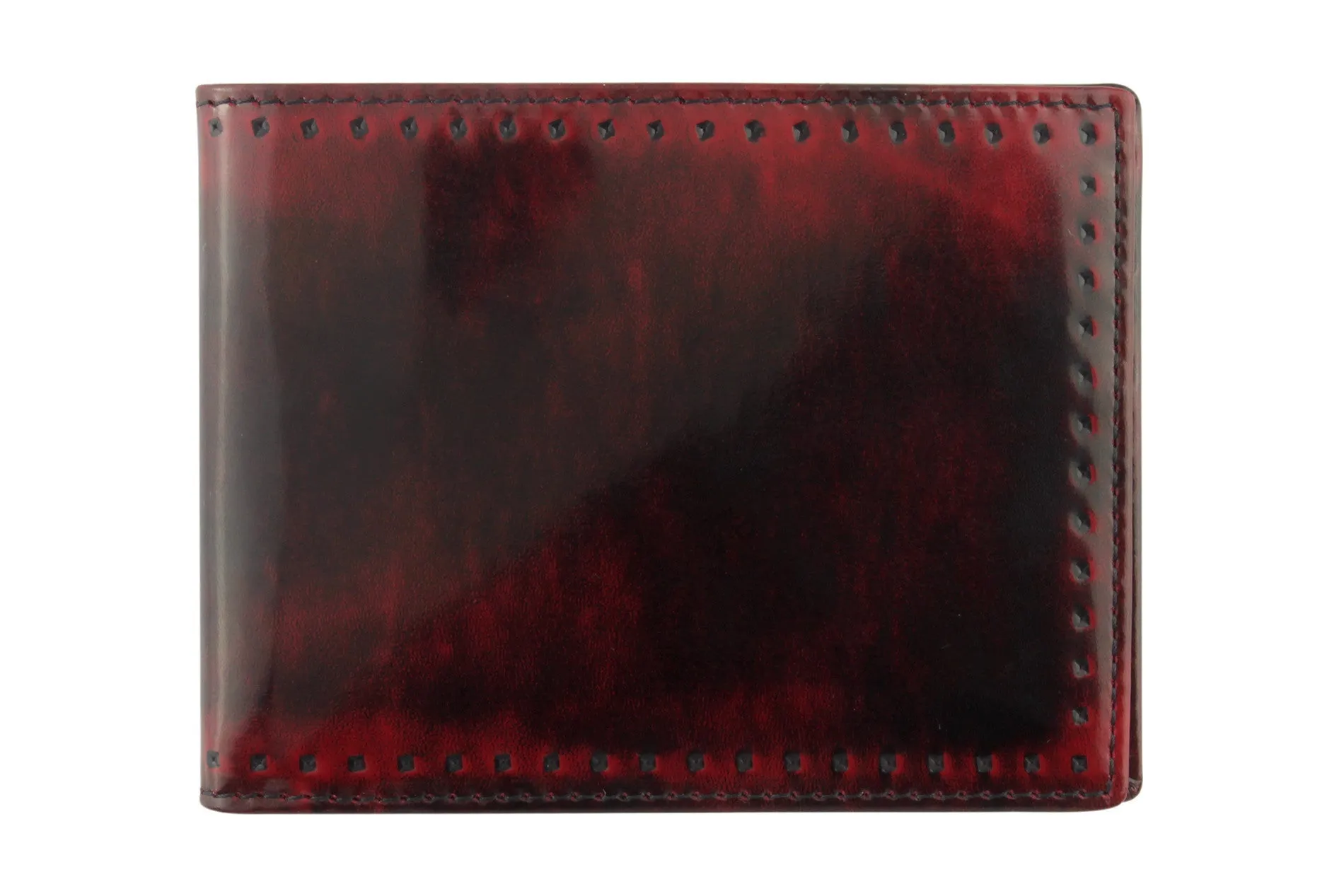 Black & Red burnished cordovan perforated detail wallet