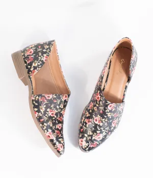 Black & Red Floral Print Leatherette Slip-On Flats