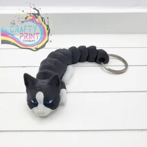 Black & White Cat Articulated Flexi Keyring / Fidget