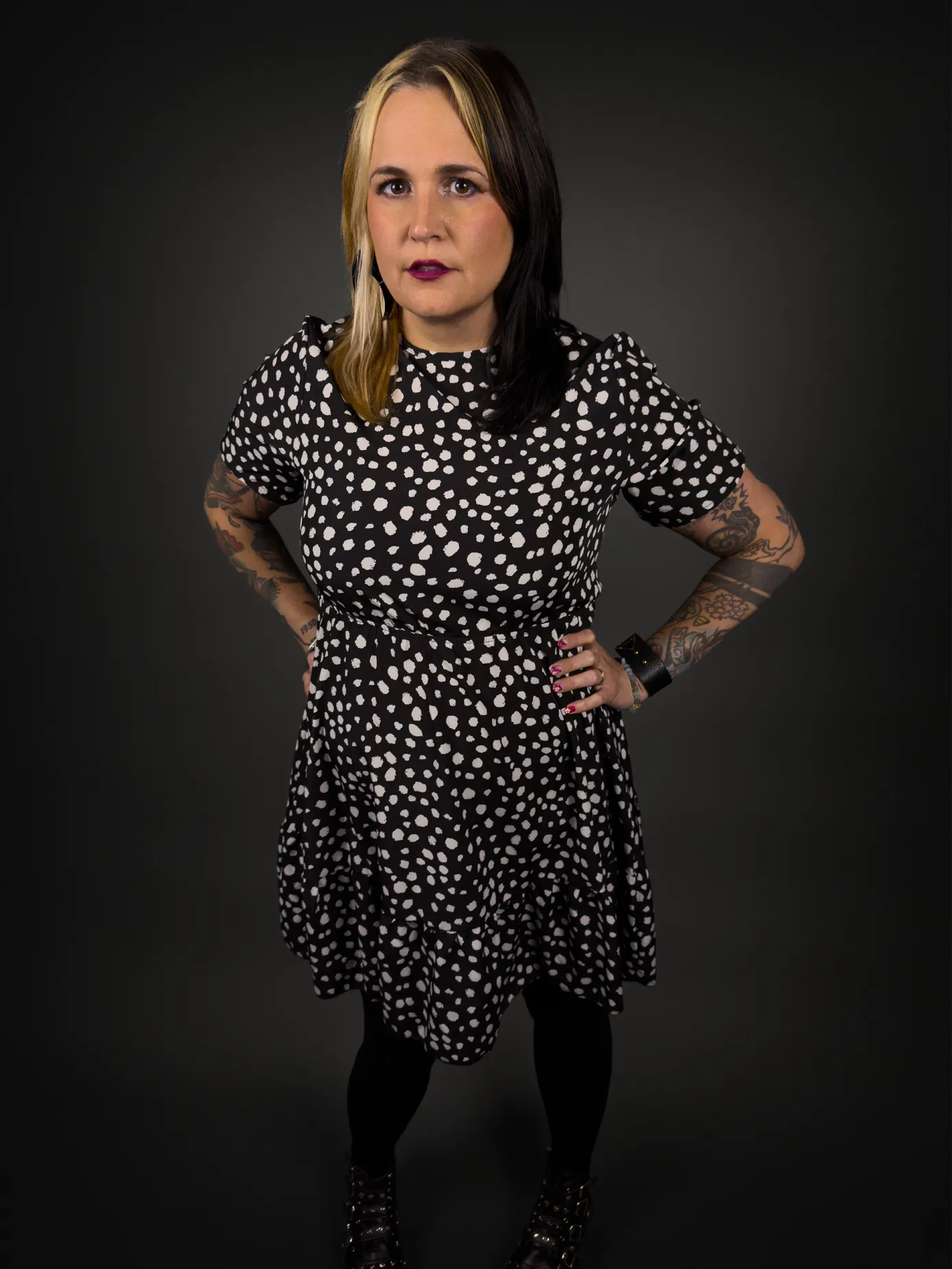 Black & White Cheetah Print Abstract Polka Dot Indie / Punk Dress