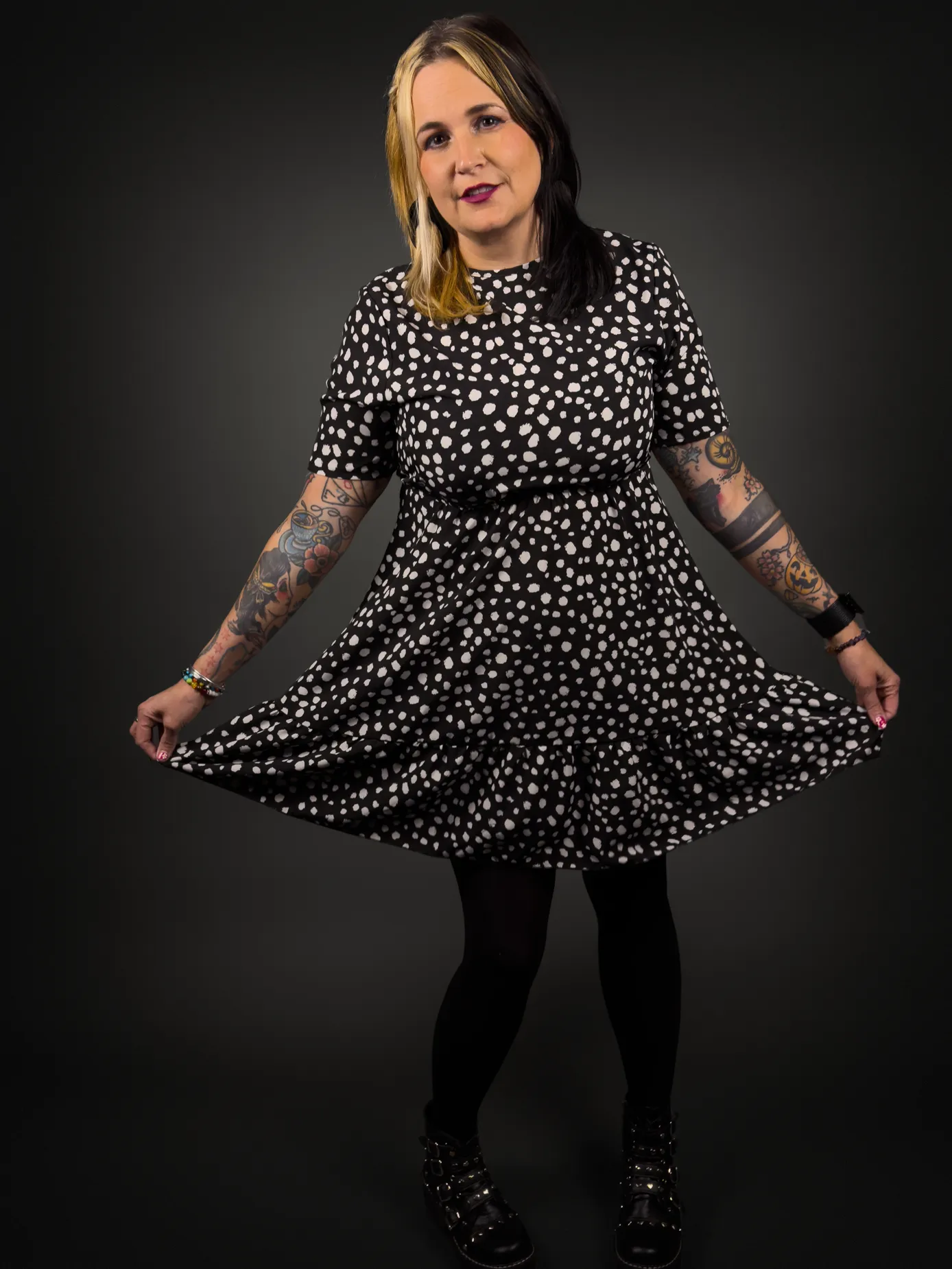 Black & White Cheetah Print Abstract Polka Dot Indie / Punk Dress