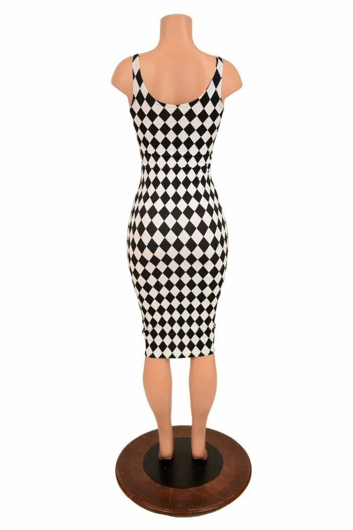 Black & White Diamond Thin Strap Wiggle Dress