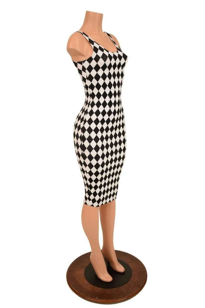 Black & White Diamond Thin Strap Wiggle Dress