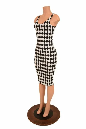 Black & White Diamond Thin Strap Wiggle Dress