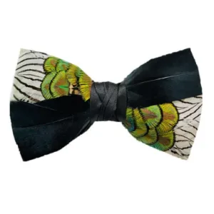 Black & White Patchwork Peacock Feather Bow Tie