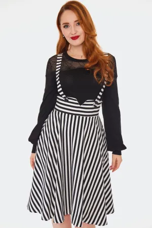 Black & White Stripe Suspender Skirt by Voodoo Vixen