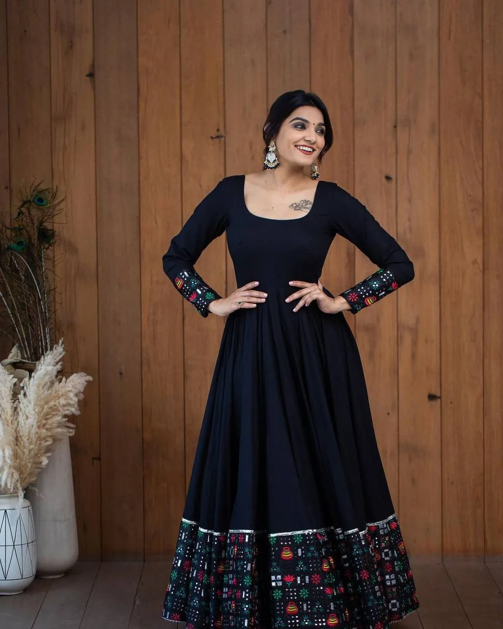 Black Anarkali Gown in Faux Georgette with Embroidery Sequence Work