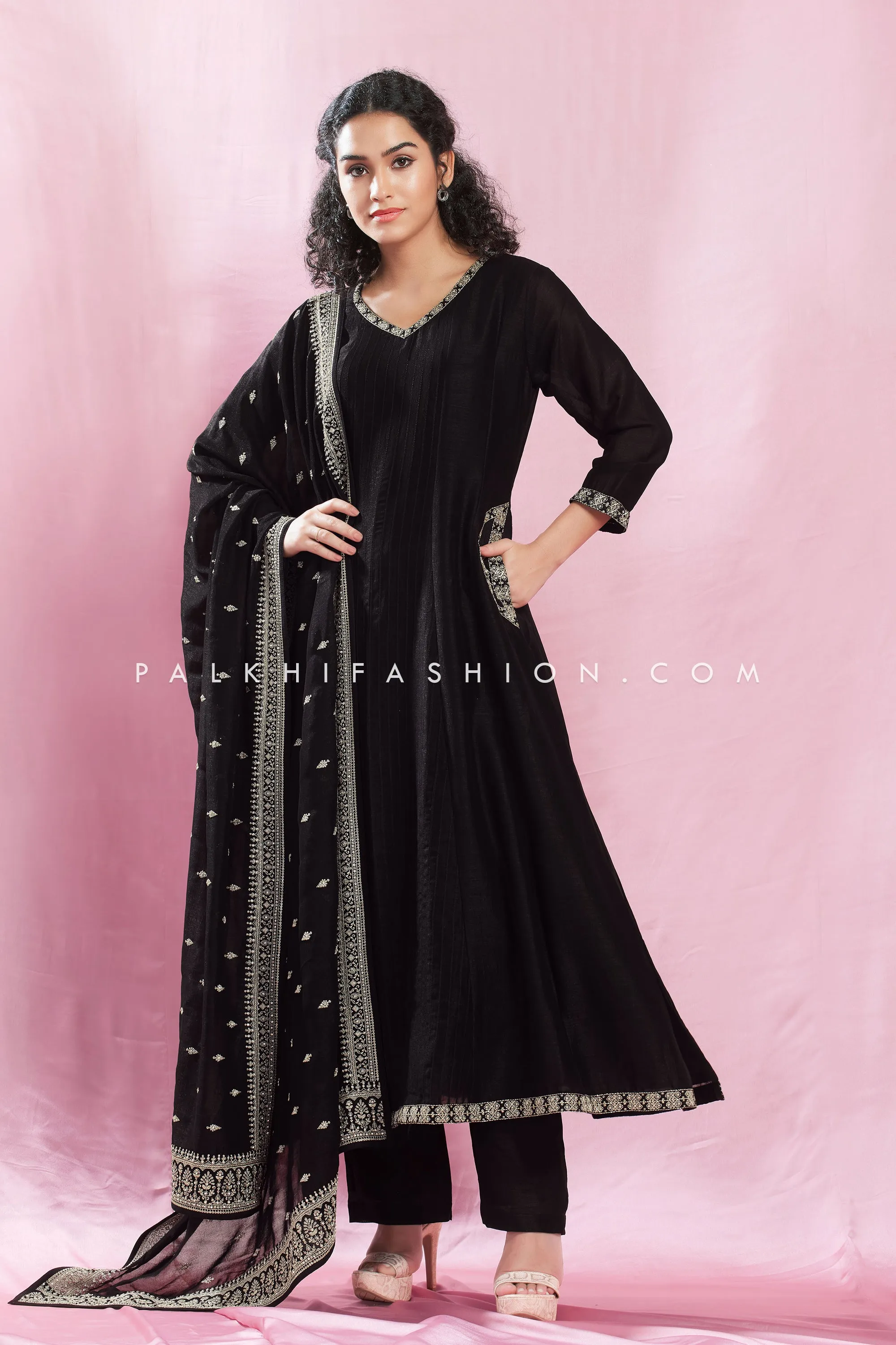 Black Anarkali Suit with Elegant Embroidery Work