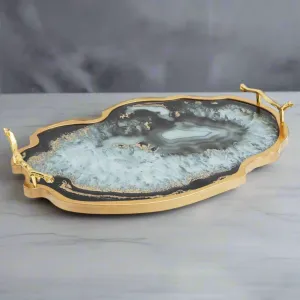 Black and Azure Agate Tray 52 cm