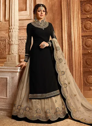 Black And Beige Dual Bottom Lehenga/Pant Kurti Set