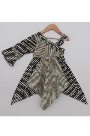 Black And Beige Hand Block Printed Pure Cotton Dress