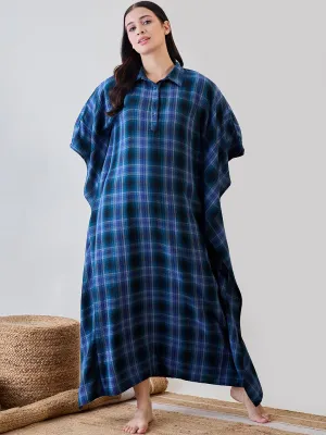 Black and Blue Checkered Cotton Sleep Shirt