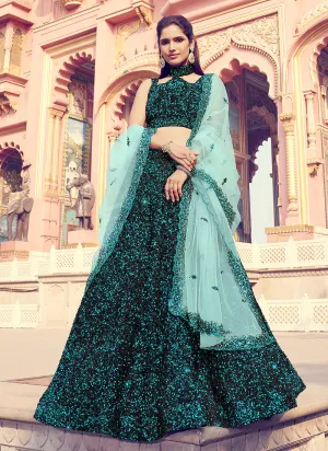 Black And Blue Sequence Embroidered Lehenga Choli