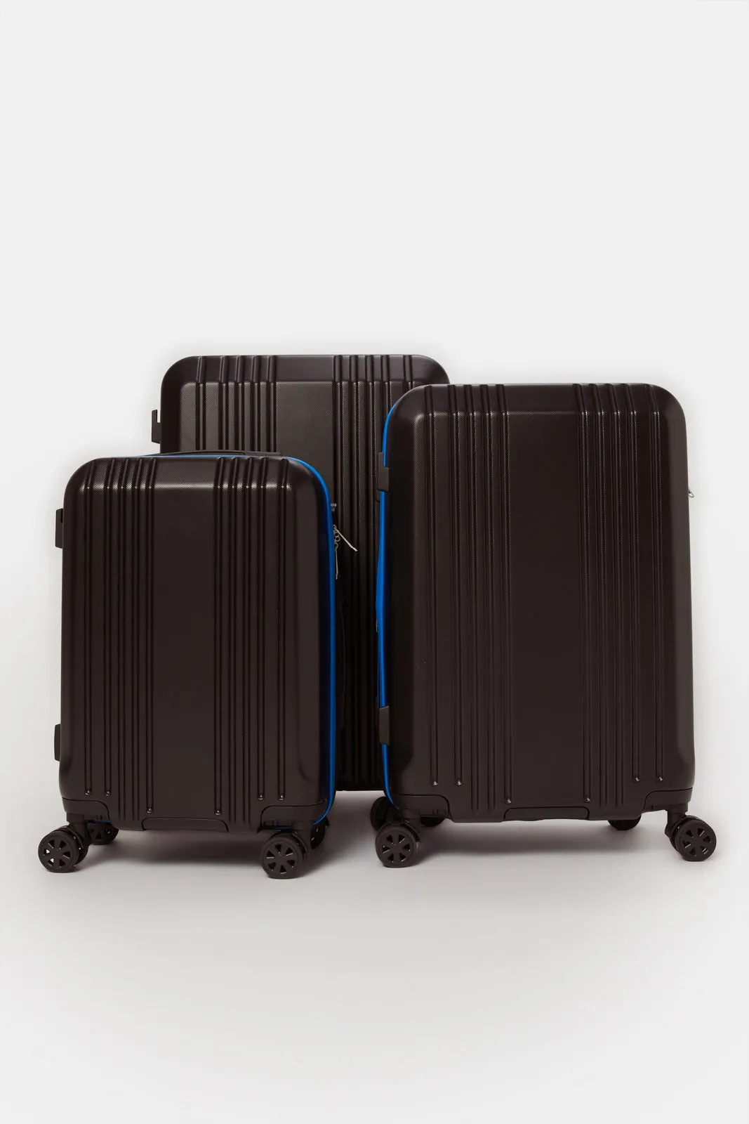 Black And Blue Textured Trolley Set (3 Piece)