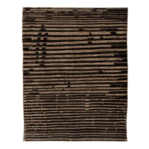 Black and Brown Striped Zameen Modern Wool Rug - 7'9" x 9'8"