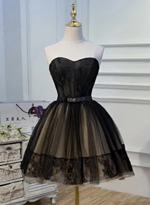 Black and Champagne Tulle Sweetheart Lace Short Party Dress Tulle Homecoming Dresses