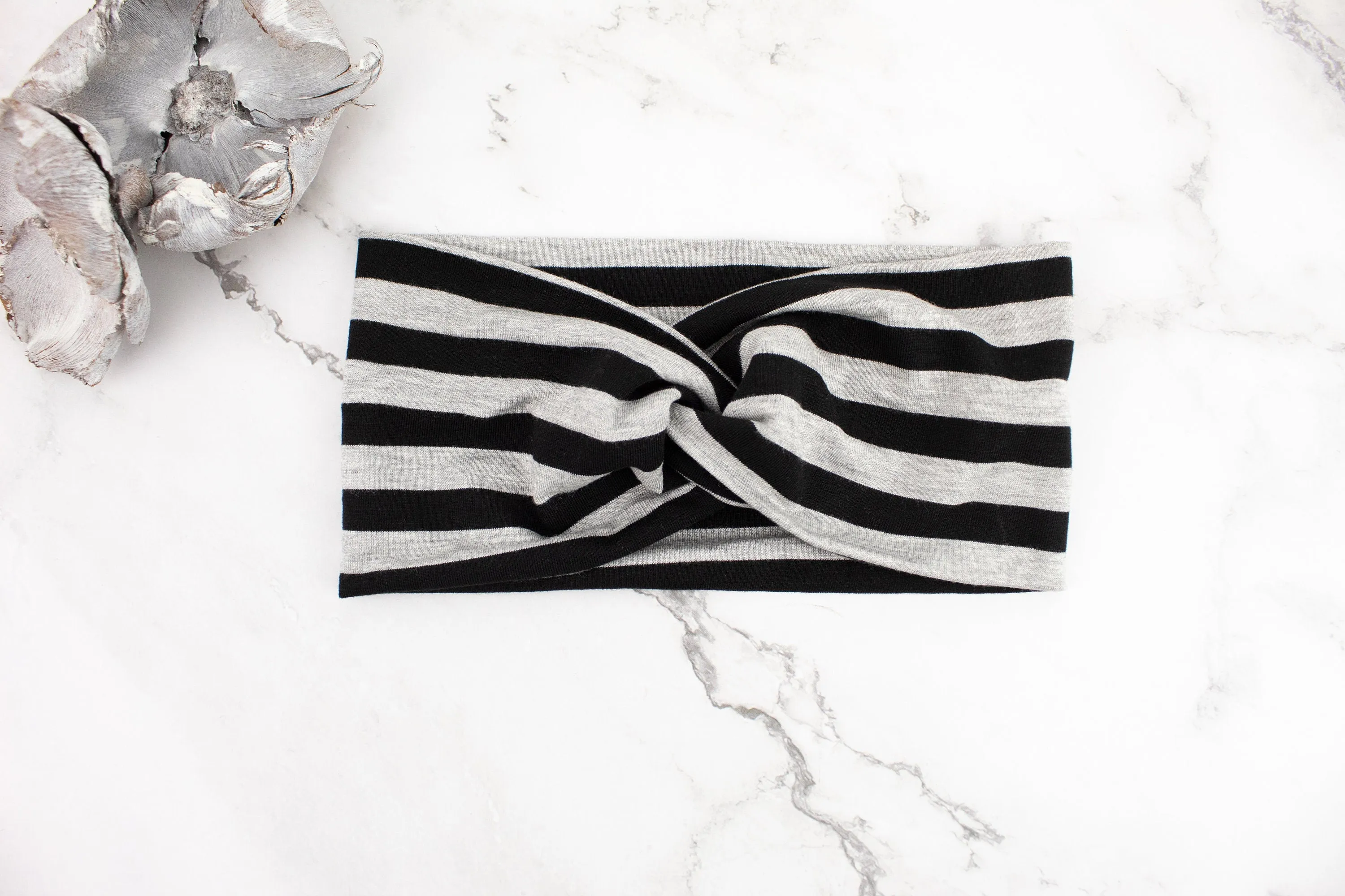 Black and Gray Stripe Knit Jersey Headband