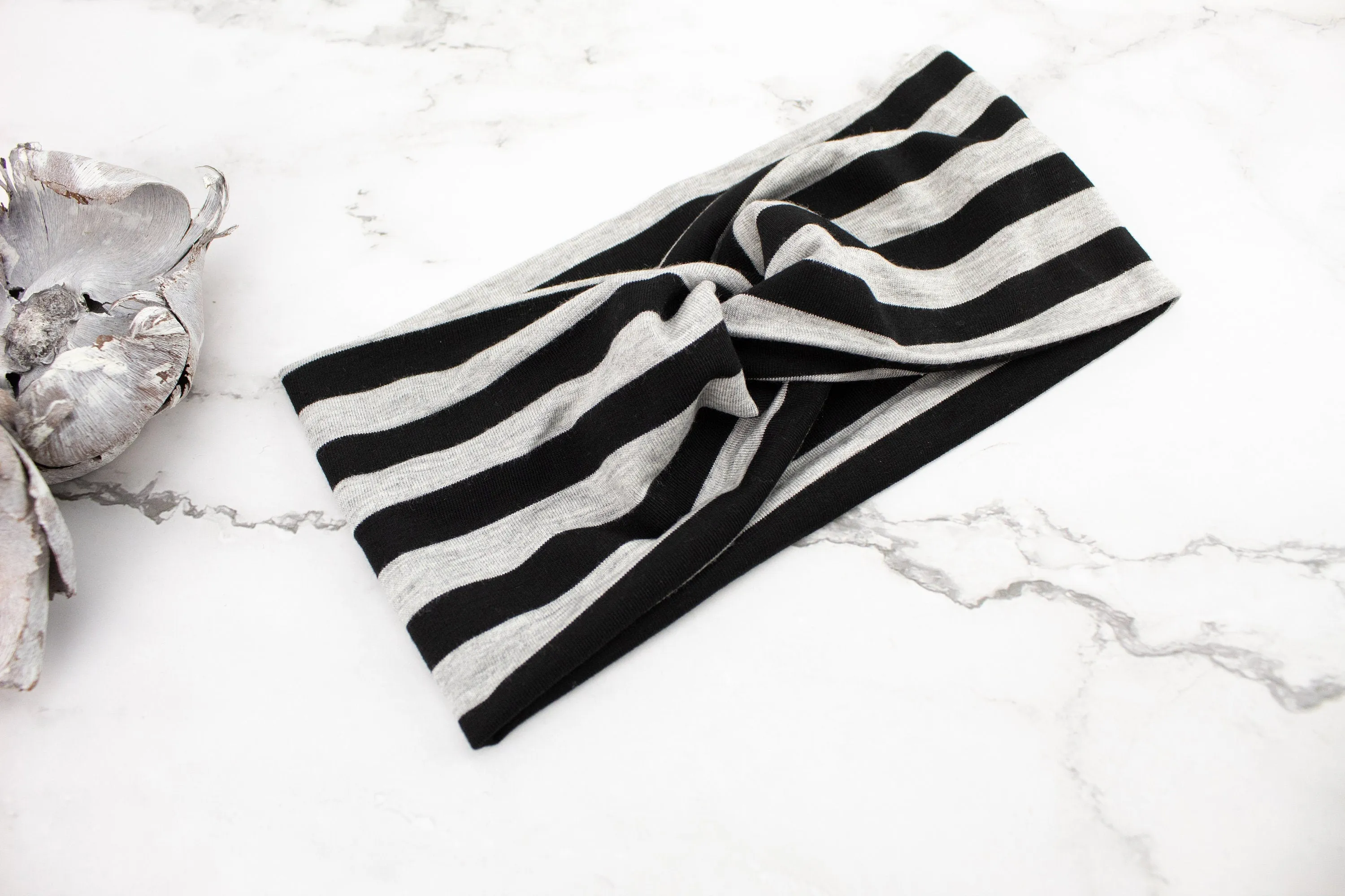 Black and Gray Stripe Knit Jersey Headband