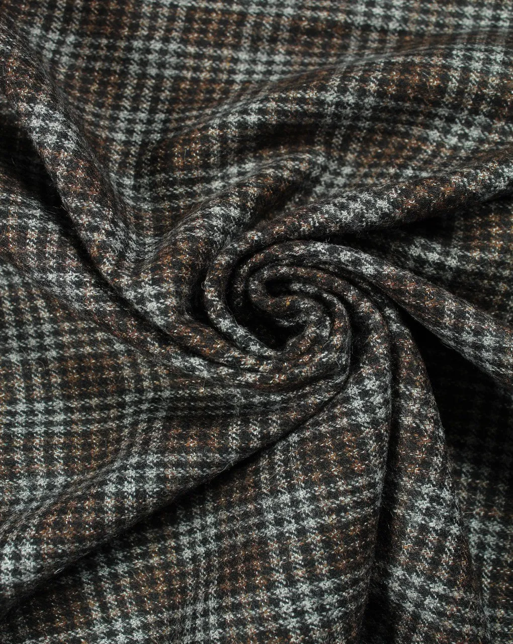 Black And Grey Glen Checks Pattern Woolen Tweed Fabric