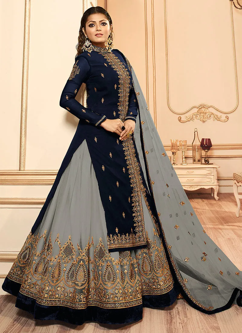 Black And Grey Wedding Lehenga Suit