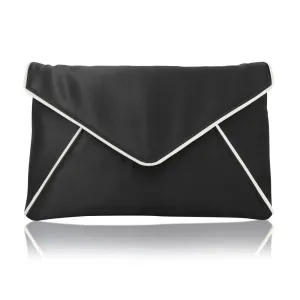 Black and ivory satin envelope clutch handbag KATERINA