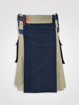 Black and khaki Double Tone kilt with Leather Straps