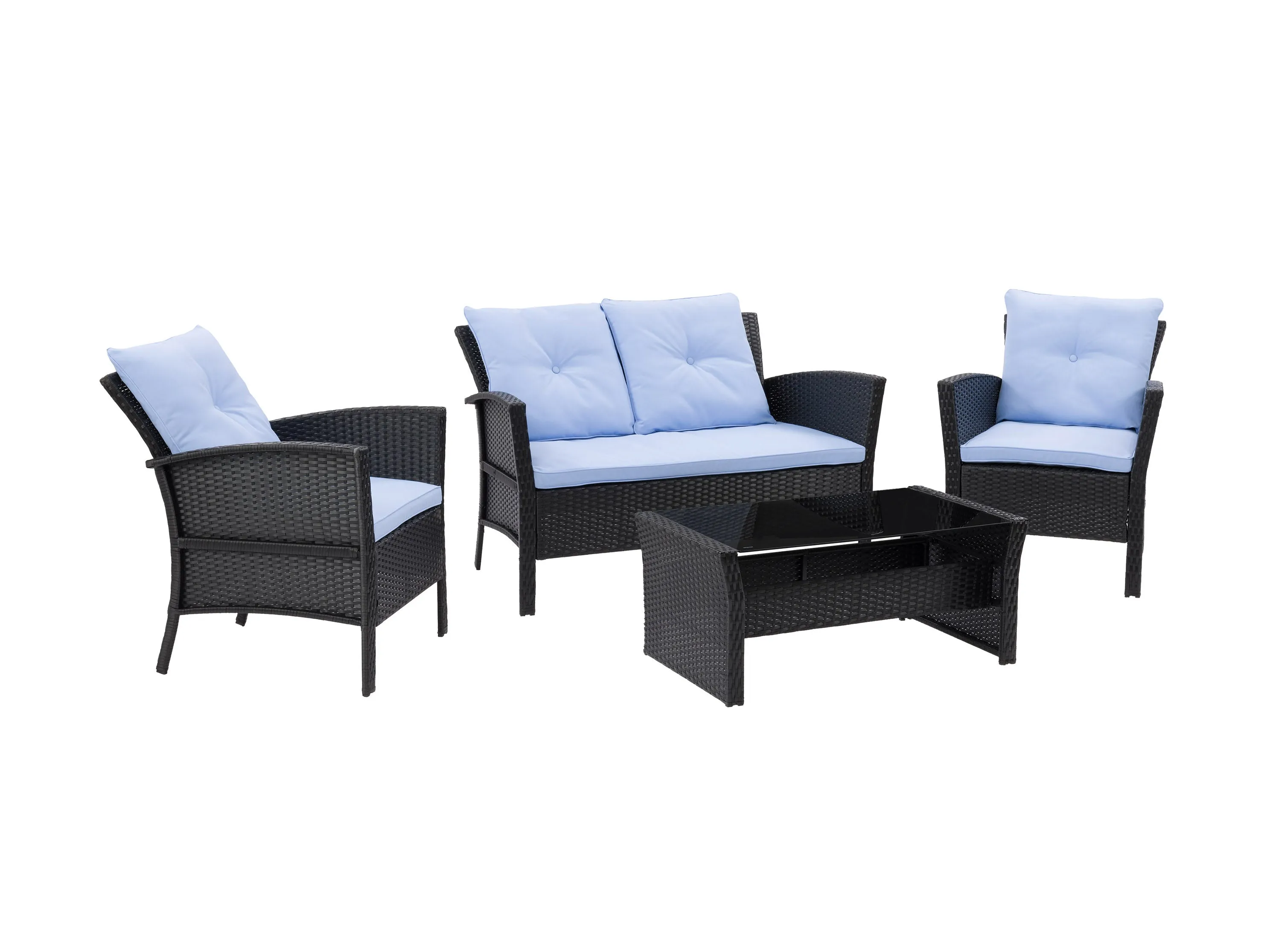 Black and Light Blue Wicker Patio 4pc Set