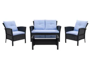 Black and Light Blue Wicker Patio 4pc Set