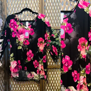 Black and Magenta Floral Top