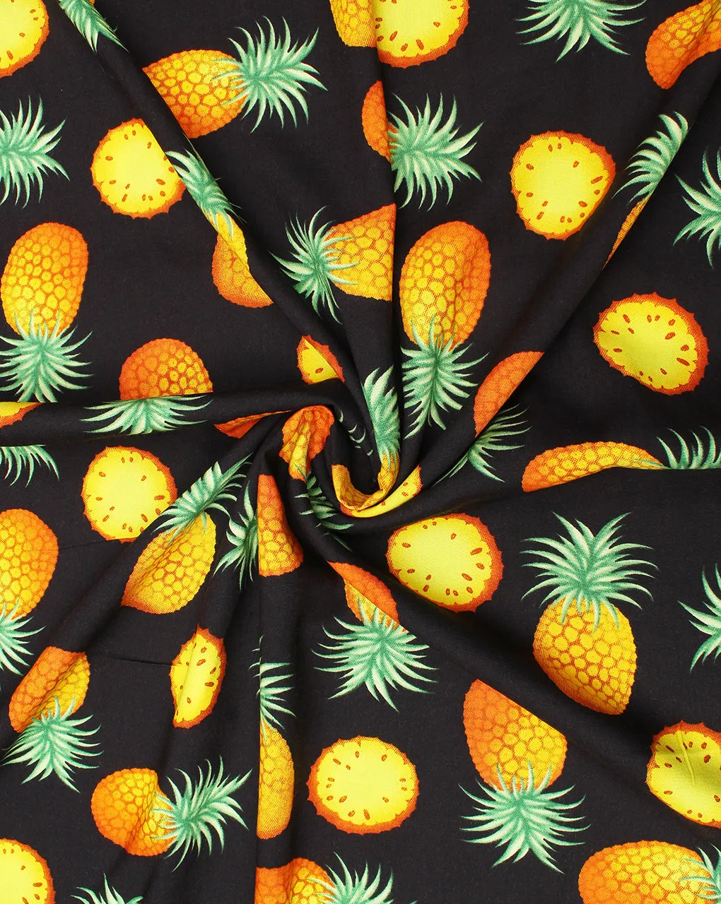 Black And Multicolor Pineapple Design Rayon Fabric