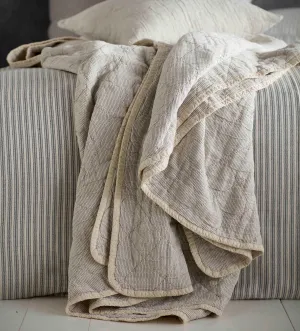 Black and Natural Stripe 100% Cotton Quilted Throw