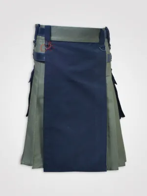 Black and Olive Green Double Tone kilt with Leather Straps