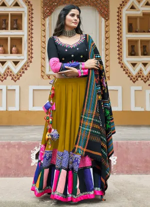 Black And Olive Kutchi Embroidered Navratri Chaniya Choli