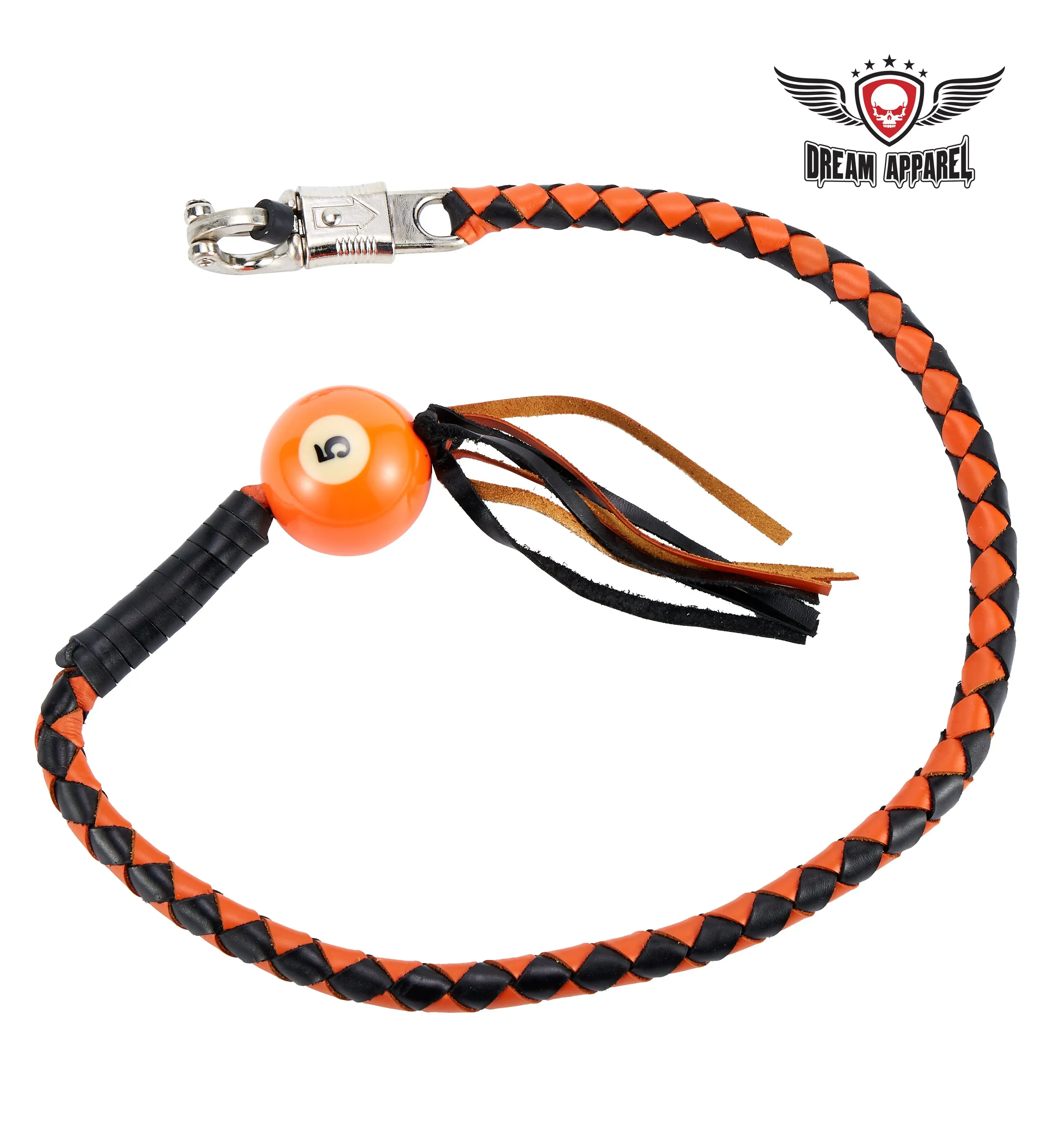 Black And Orange Fringed Get Back Whip W/ Pool Ball