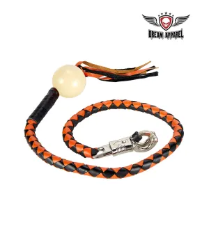 Black And Orange Fringed Get Back Whip With White Pool Ball