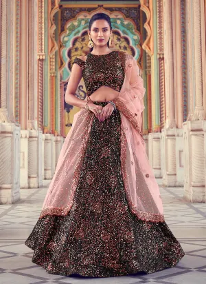 Black And Peach Sequence Embroidered Lehenga Choli