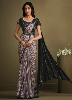 Black And Pink Sequence Embroidery Designer Saree