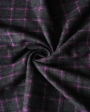 Black And Purple Checks Woolen Tweed Fabric