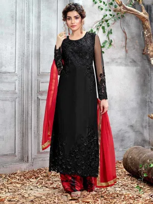 Black And Red Multi Embroidered Designer Pakistani Palazzo Suit