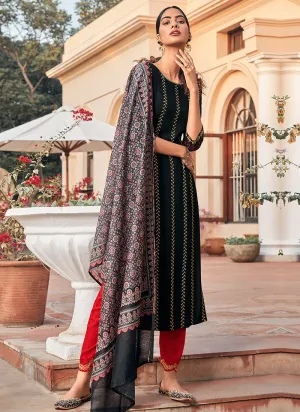 Black And Red Multi Embroidered Pant Suit