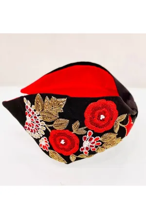 Black and red pure crepe hairband