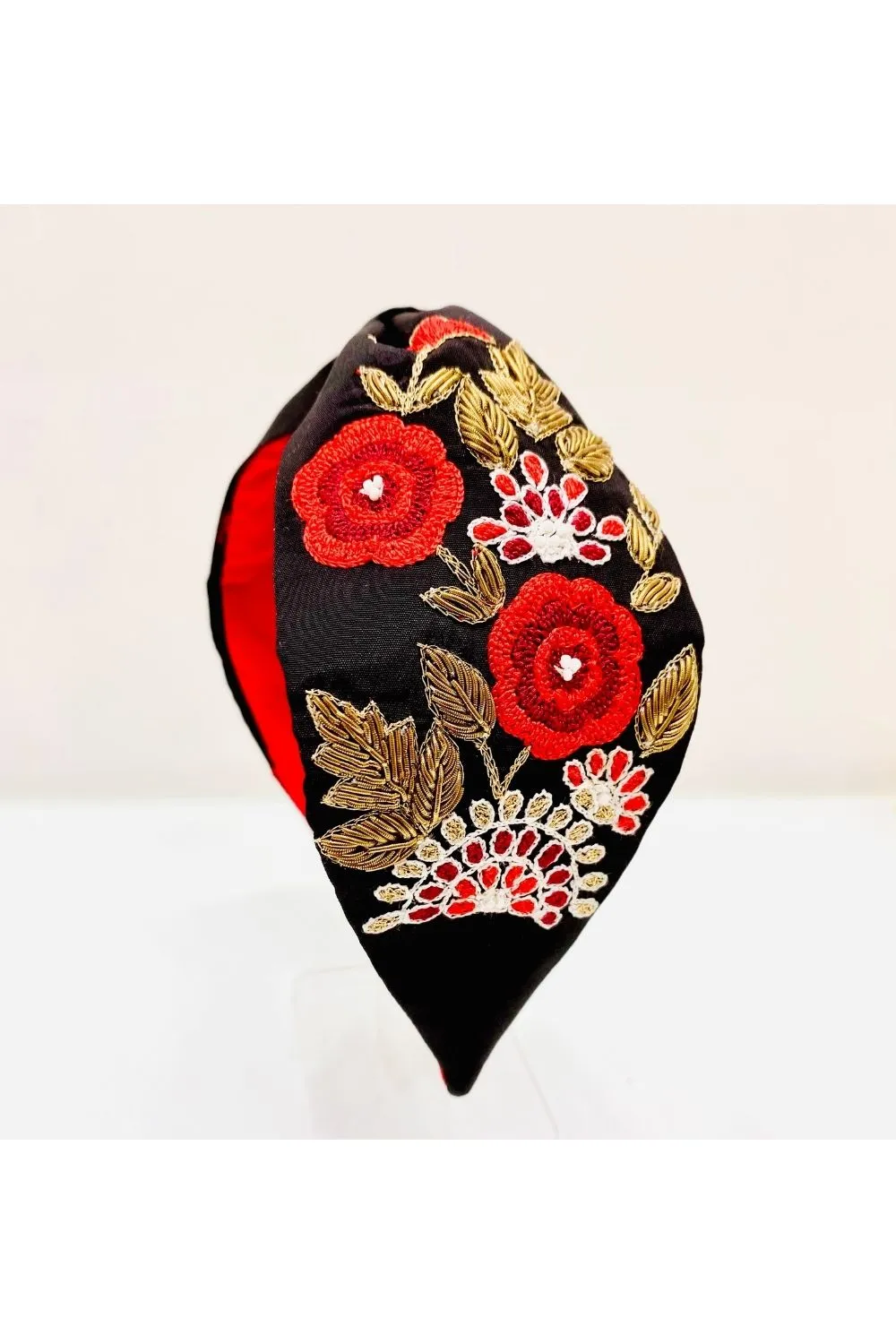 Black and red pure crepe hairband