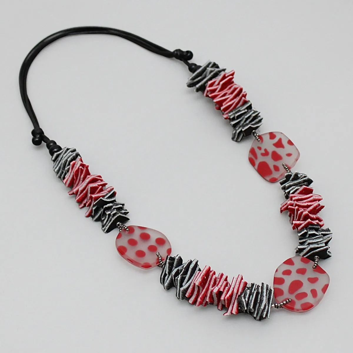 Black and Red Resin and Leather Valencia Necklace