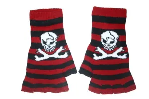 Black and Red Skull Fingerless Gloves