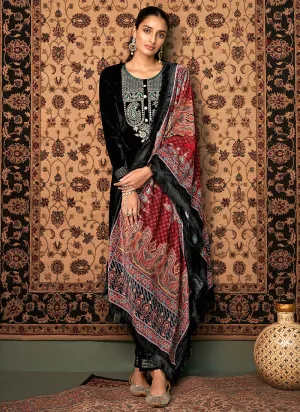 Black And Red Velvet Pakistani Suit