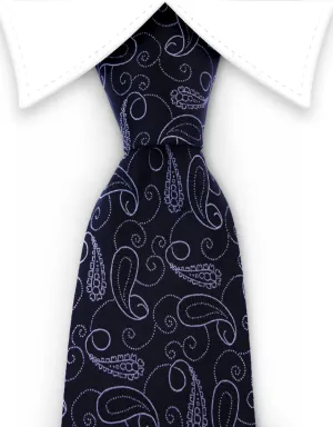 Black and Silver Whimsical Paisley Necktie