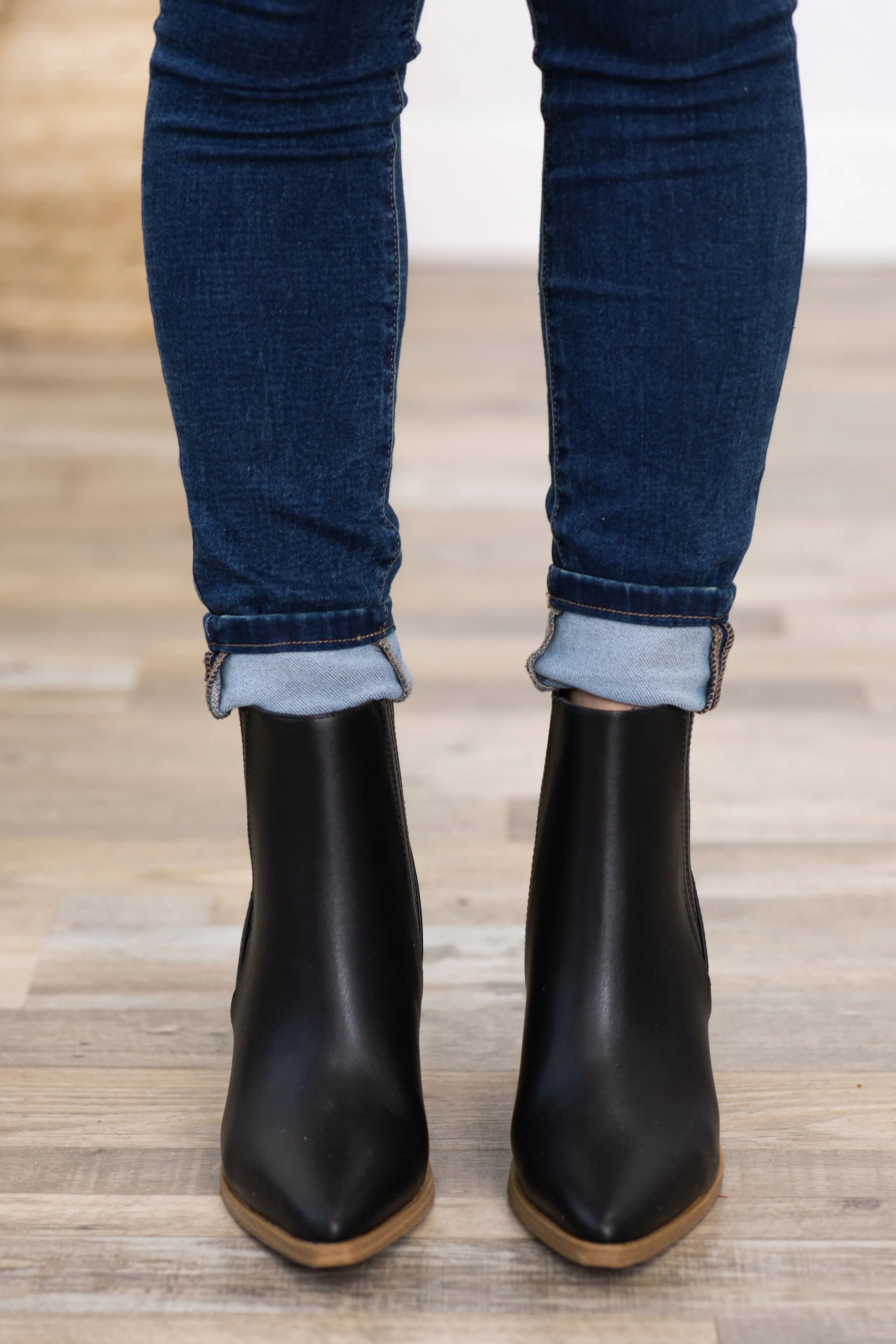 Black and Tan Block Heel Booties