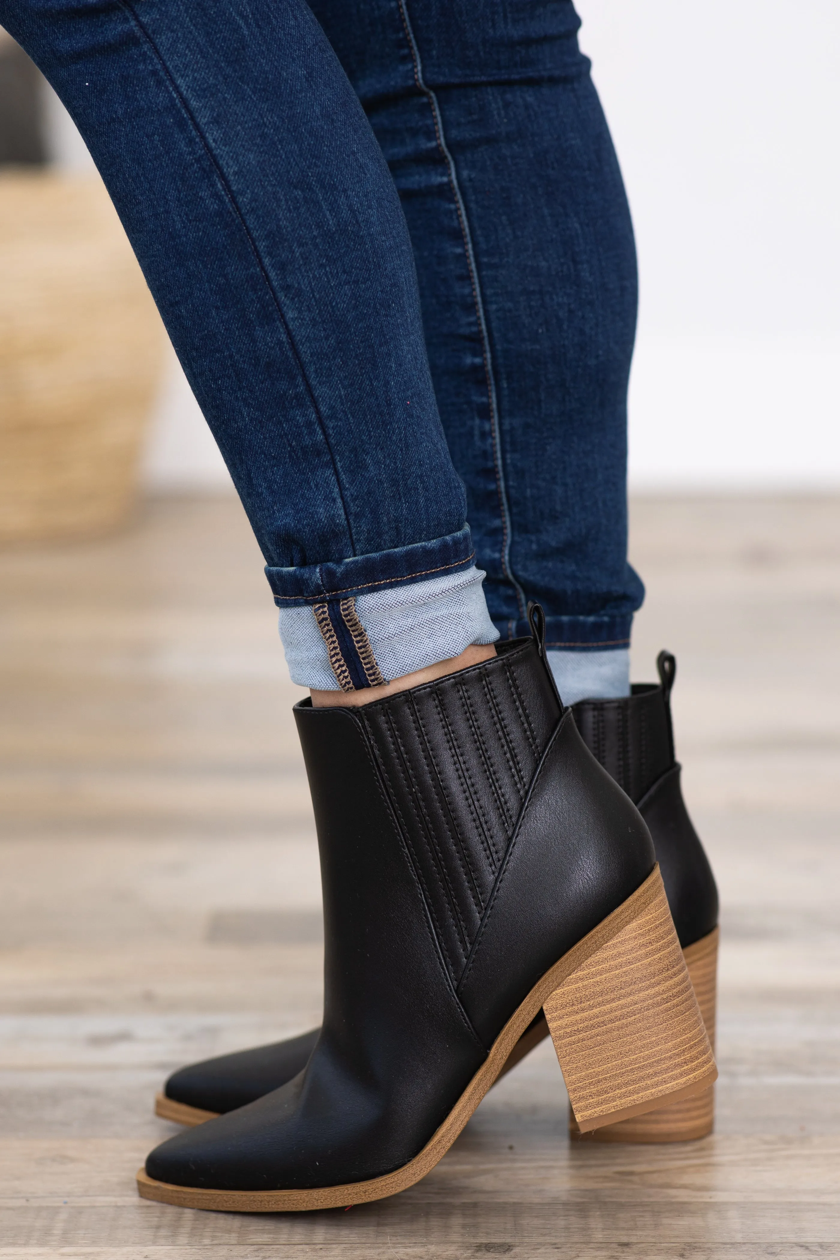 Black and Tan Block Heel Booties