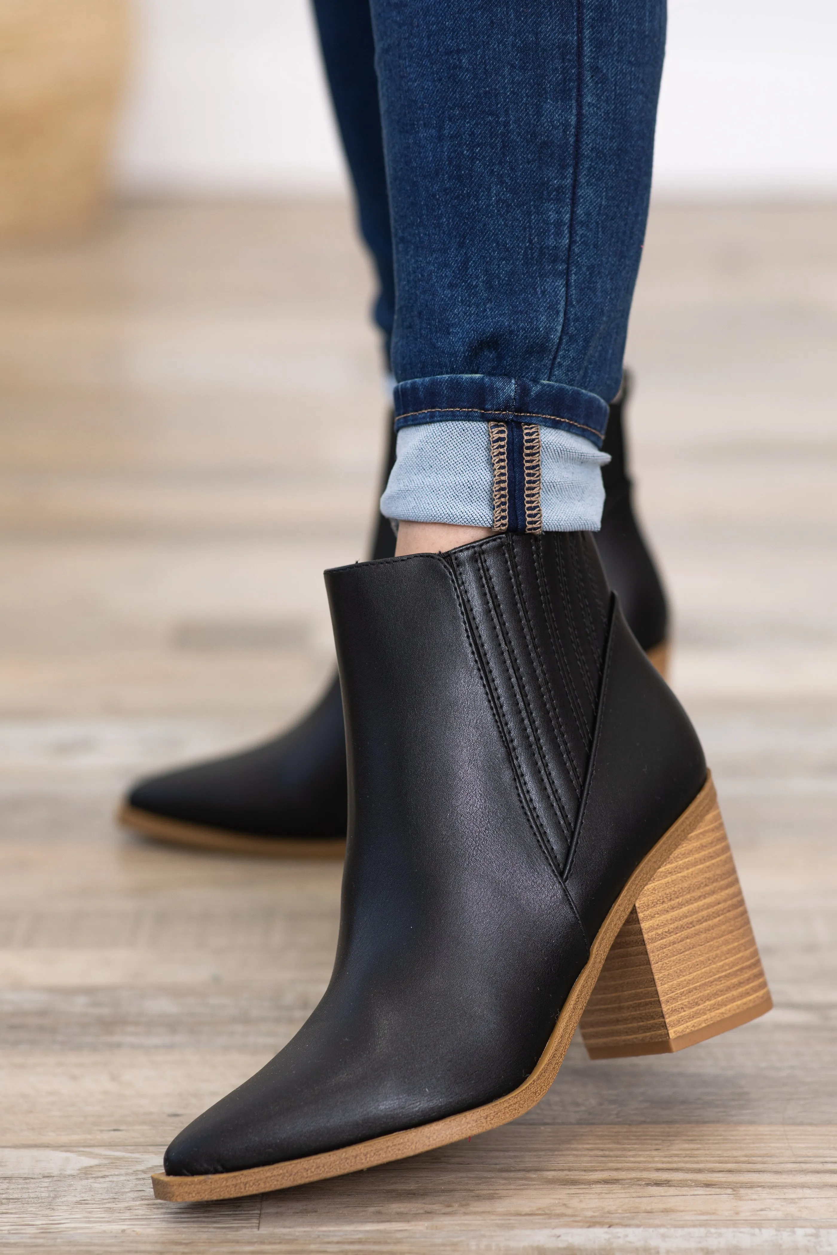 Black and Tan Block Heel Booties